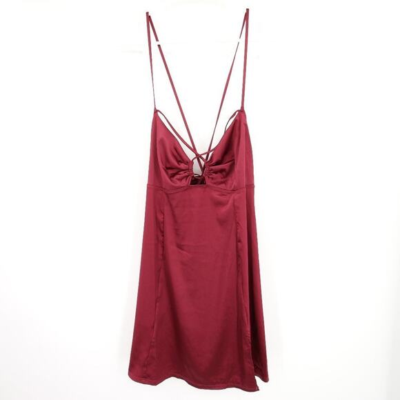 NWT Auden Burgundy Silk-Style Slip Dress Night Sleepwear Matching G-String Thong - Picture 2 of 12